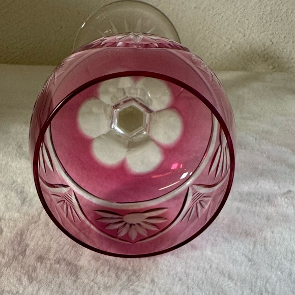 Vintage Cranberry Cut-to-Clear Crystal Wine Goblet: F.X. Nachtmann - Picture 6 of 6